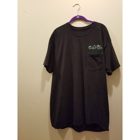 Salt‎ Life - Hook, Line & Sinker Back Logo Shirt Pocket Distressed Black Size XL - Picture 1 of 4